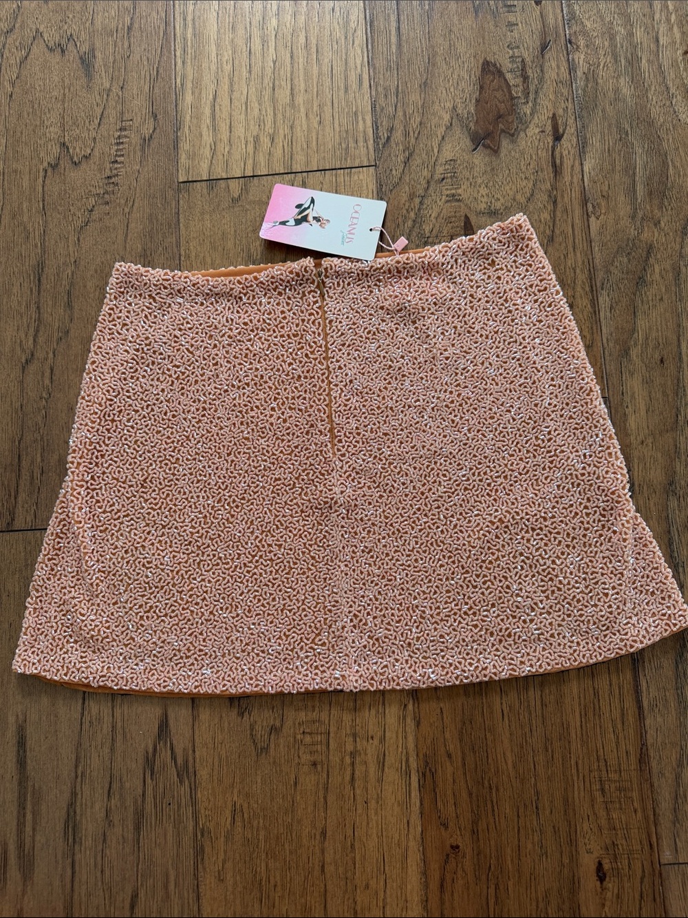 Oceanus Melodie Hand Embellished Co-Ord Skirt in Peach Beaded Lemon Mini - Picture 6 of 6